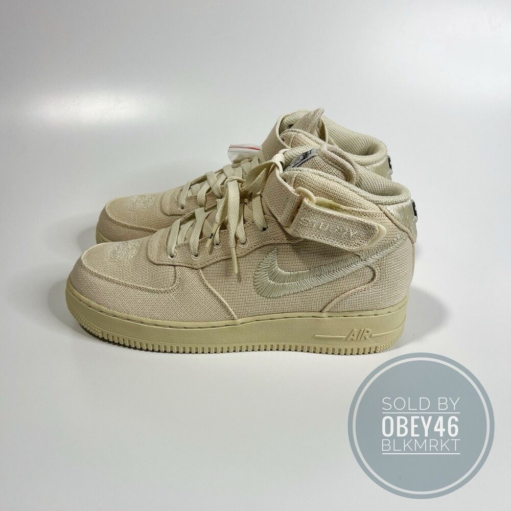 Nike Stussy x Air Force 1 Mid Fossil DJ7841-200 Size 9